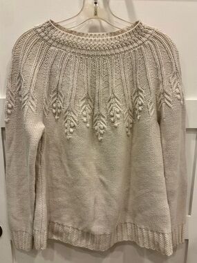 Talbots Chunky Knit Cream Cable & Bobble Yoke Cotton Sweater